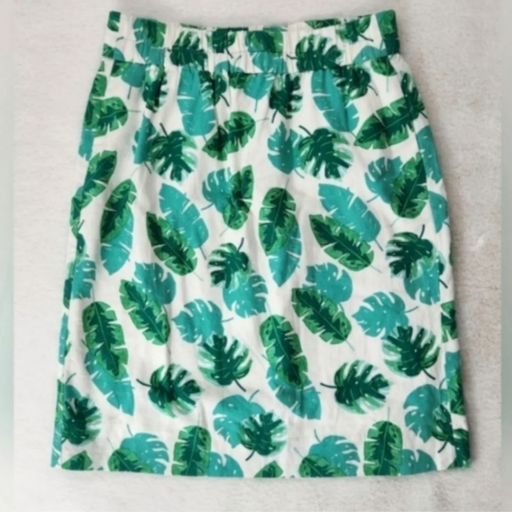 NWT J. Crew Linen Blend Tropical Monstera Print Pull On Skirt - Picture 8 of 8